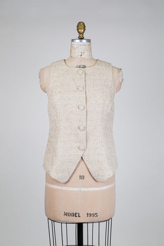 Gilet tailleur beige à col rond (6-8-10)