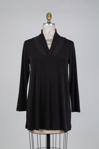 Tunique fluide noire à col V montant (S)