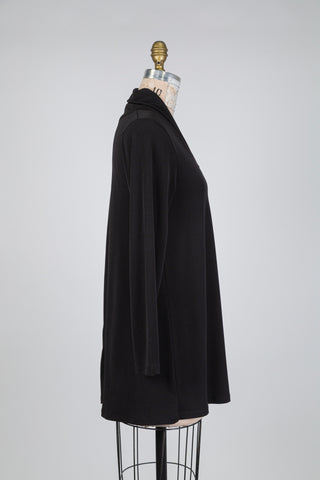 Flowy black tunic with a high V-neck (S)