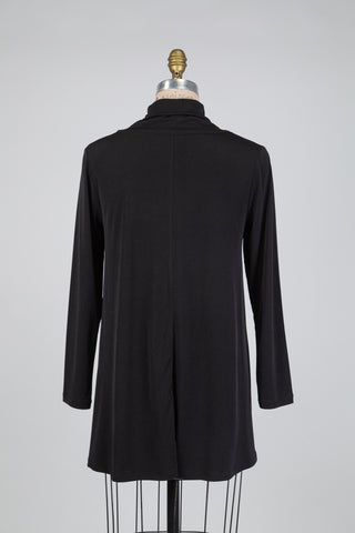 Flowy black tunic with a high V-neck (S)