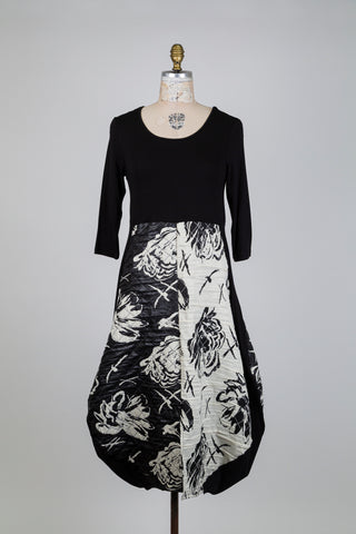 Robe ballon noire à jacquard floral crème (S)