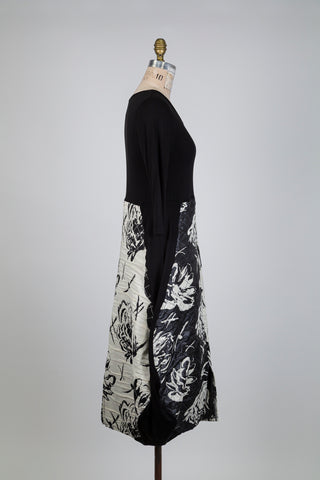 Robe ballon noire à jacquard floral crème (S)