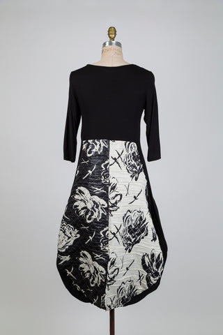 Robe ballon noire à jacquard floral crème (S)