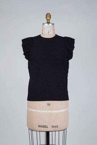 Débardeur en tricot noir à volants motif de briques (TU)