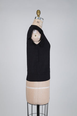Débardeur en tricot noir à volants motif de briques (TU)