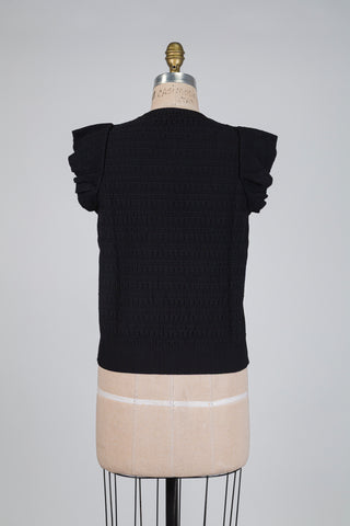 Débardeur en tricot noir à volants motif de briques (TU)