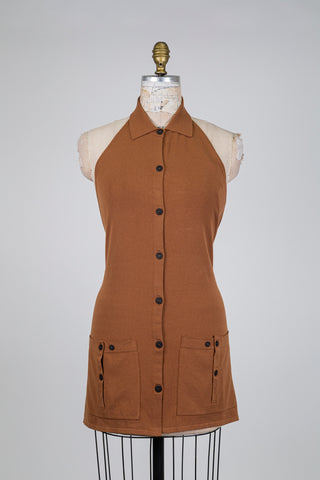 Caramel apron top with shirt collar (XS)