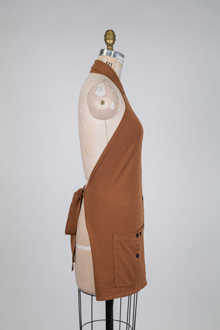 Caramel apron top with shirt collar (XS)