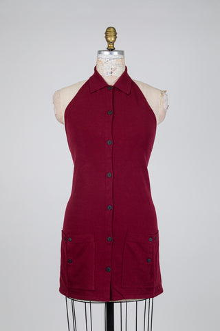 Burgundy apron top with shirt collar (One Size)