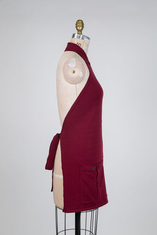 Burgundy apron top with shirt collar (One Size)