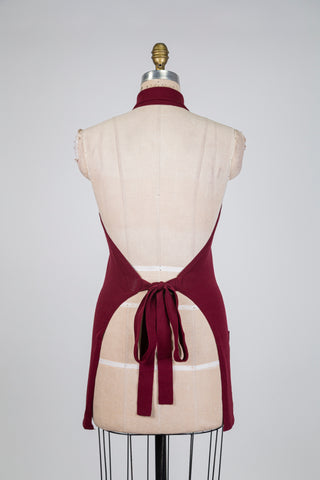Burgundy apron top with shirt collar (One Size)