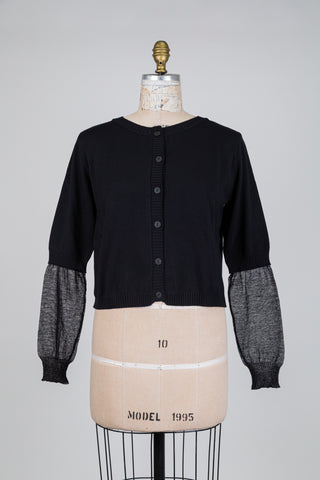 Black cardigan with sheer black sleeves (one size fits all)