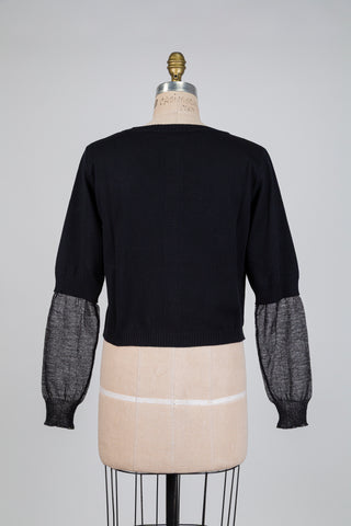 Black cardigan with sheer black sleeves (one size fits all)