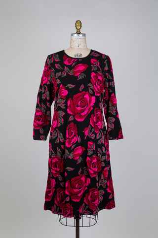 Black floral midi dress with ruby rose print (XL)
