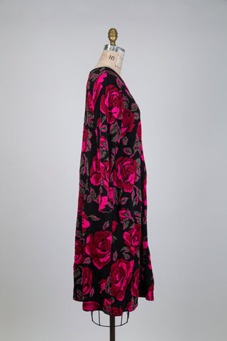 Black floral midi dress with ruby rose print (XL)