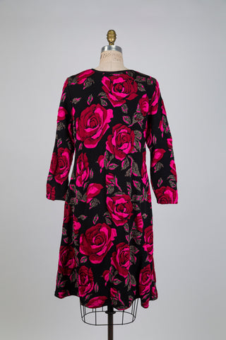 Black floral midi dress with ruby rose print (XL)