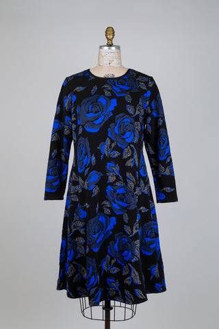 Black floral blue midi dress (XL)