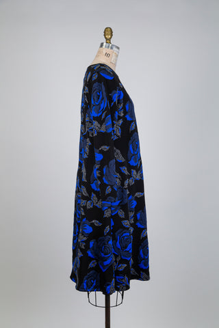 Robe midi noire florale bleue (XL)