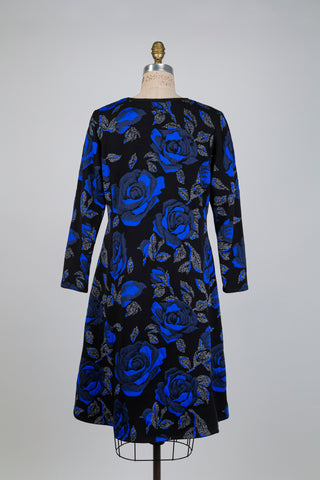 Robe midi noire florale bleue (XL)