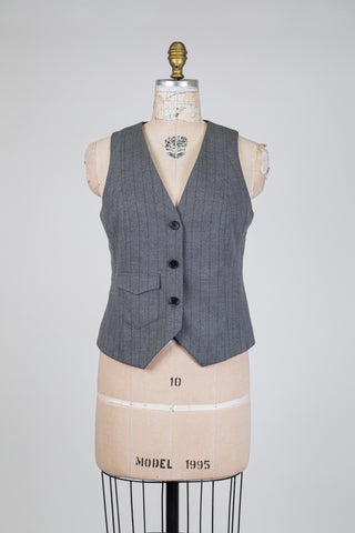 Gilet tailleur gris à rayures (6)