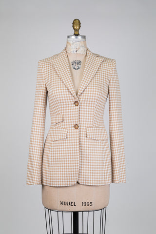 Blazer beige à carreaux Vichy (2)