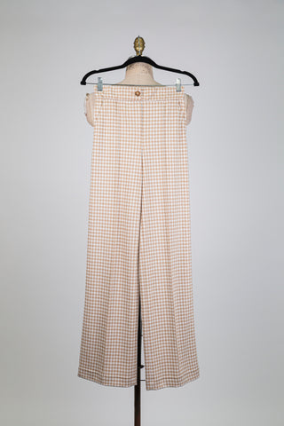 Pantalon tailleur beige à carreaux Vichy (2)