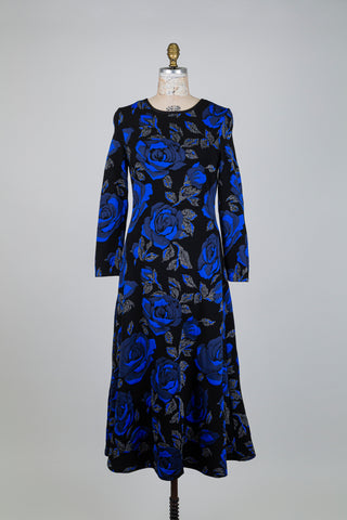 Robe noire florale bleue (XS-S-M-XL)