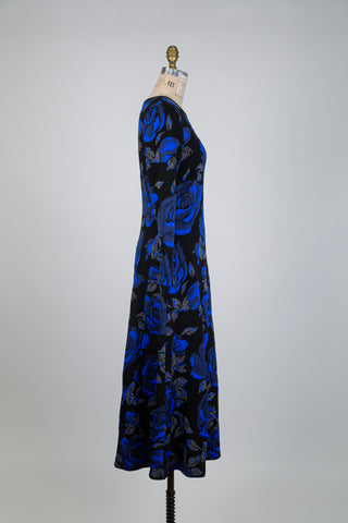 Robe noire florale bleue (XS-S-M-XL)