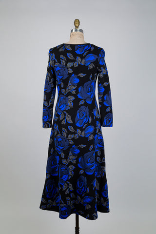 Robe noire florale bleue (XS-S-M-XL)
