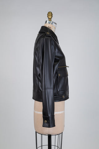 Veste en faux cuir noir à boutons bijoux (4-10-12)