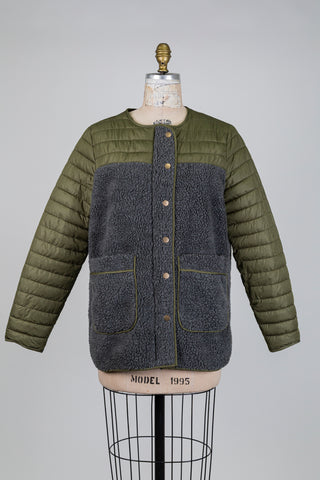 Veste matelassée kaki à effet mouton gris (10)