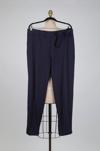 Chic navy jogger pants with tied belt (L)