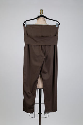 Brown cigarette trousers with tie belt (S+M)