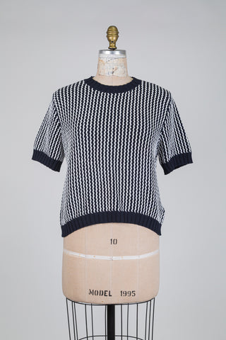 Zig-zag top in navy and white (4-8-10-12)