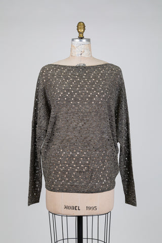Bronze openwork boat-neck sweater (one size fits all)