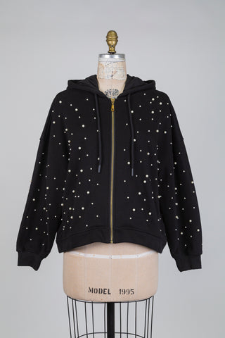 Veste noire à capuchon pluie de perles (M)