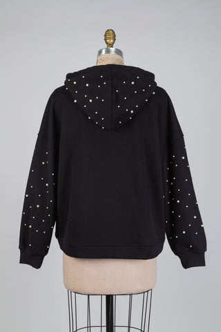 Veste noire à capuchon pluie de perles (M)