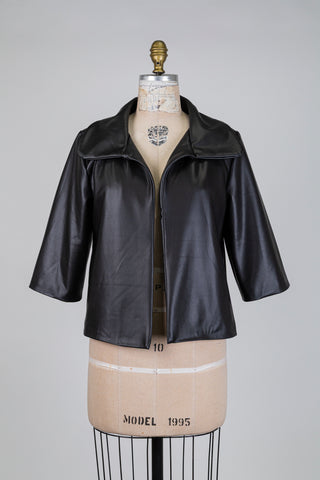 Veste noire faux cuir à manches 3/4 (S)