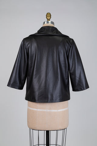 Black faux leather jacket with 3/4 sleeves (S)