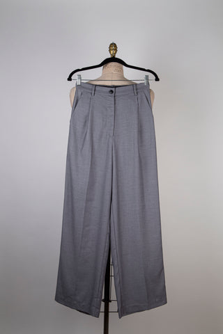 Pantalon tailleur fluide à taille haute gris acier (4)