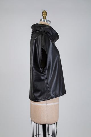 Chandail col cheminée noir en faux cuir (S)