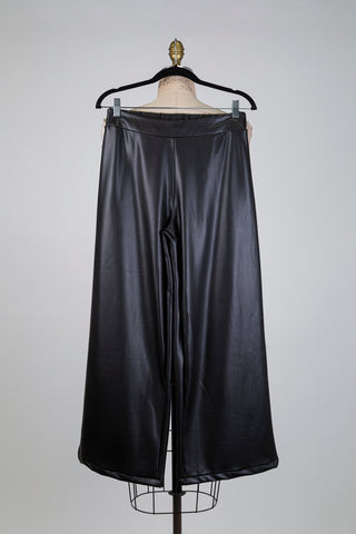 Pantalon noir jambe large en faux cuir (S)