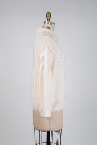 Chandail façon polo en tricot crème (6)