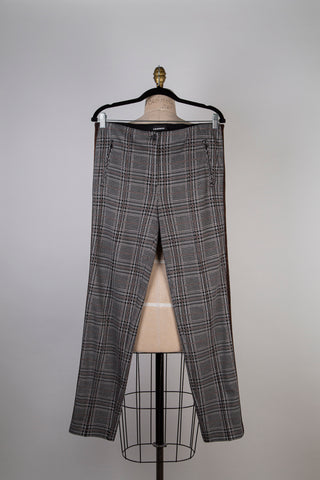 Pantalon en tricot tartan à galons cuivrés (12 et 16)