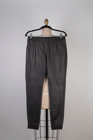 Pantalon jogger double face cuir noir et tricot graphite (4)