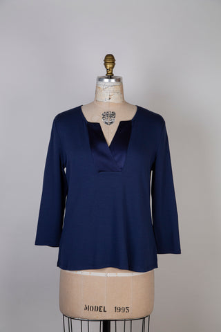 Ultramarine blue sweater with satin neckline (6)