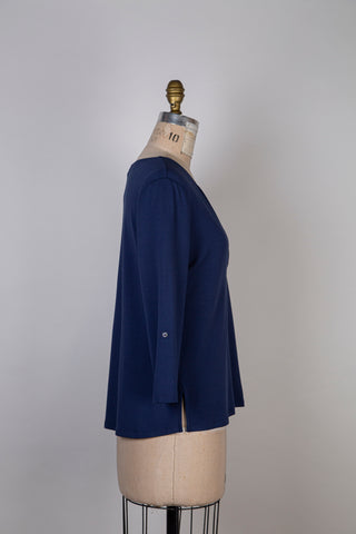 Ultramarine blue sweater with satin neckline (6)