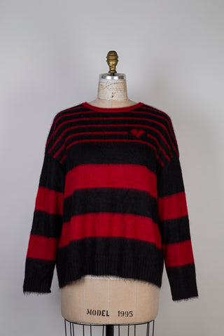 Red and black fluffy HEART sweater (L)