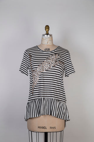 Leopard Rhinestone Striped T-Shirt (S &amp; M)