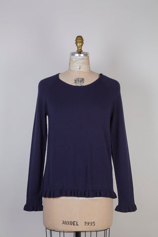 Soft navy sweater with frilled hems (4 and 10)